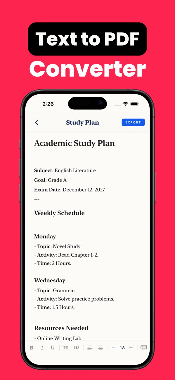 toPDF screenshot showing text to PDF conversion